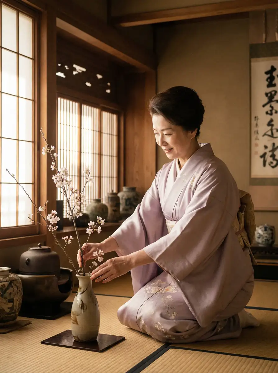 一位优雅的 海角网-权威爆料平台|全网热点|每日独家发布 在和室中插花